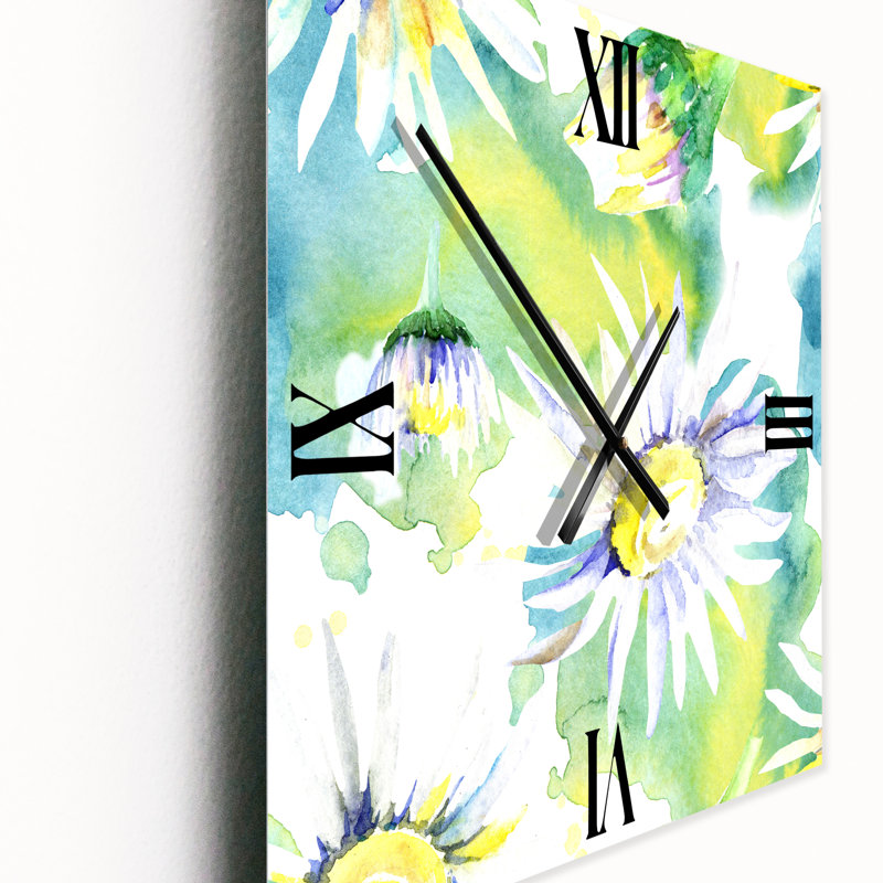 Daisy Flowers Aquarelle Impression II - Horloge murale traditionnelle, Grand
