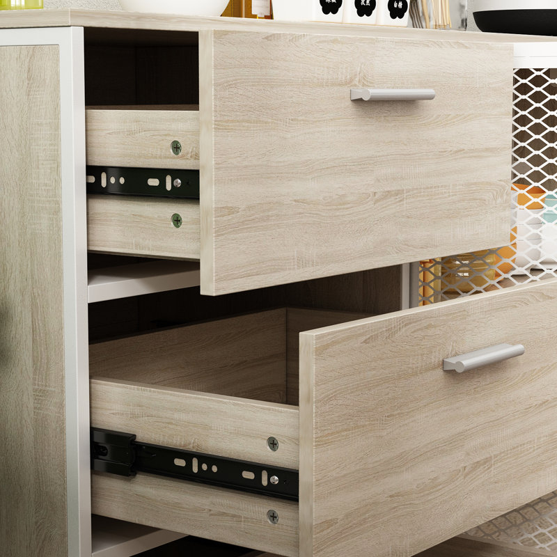 Garde-manger industriel avec huche et portes grillagées en métal, Beige