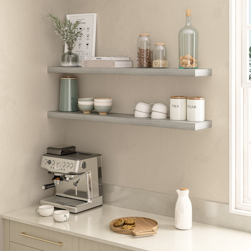 Miami 48" W x 8" D Floating Shelves Set with Invisible Wall Mount Brackets, Grey Oak