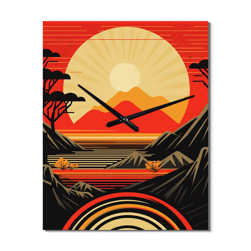 Horloge murale moderne Red Bold Sunset III - Coastal Sunset, Médium