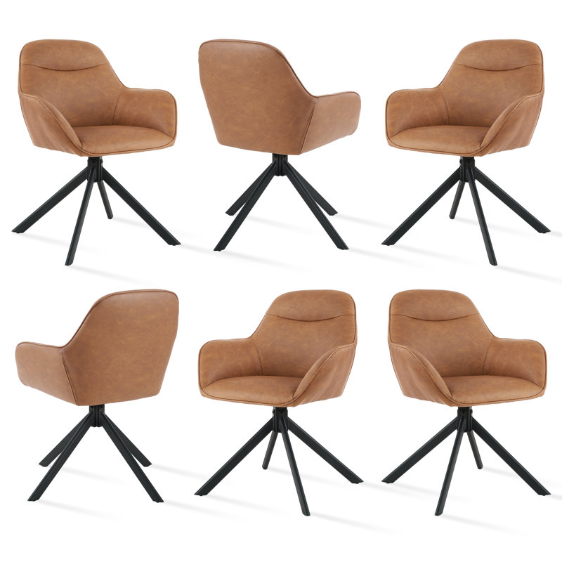 48.5cm H Swivel Upholstered Dining Chairs- Ergonomic Back, Light Brown PU