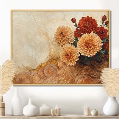 Fleurs d'automne de chrysanthèmes sur un plateau en bois diapositive IV - Chrysanthèmes, art mural