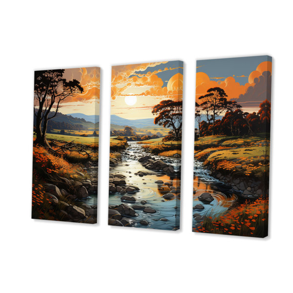 Millwood Pines Countryside River Bend Patchwork I On Canvas 3 Pieces ...
