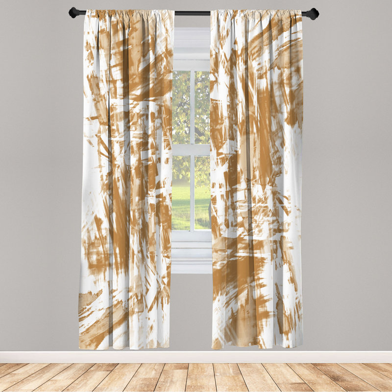 Microfiber Floral Semi-Sheer Rod Pocket Curtain Panels, 28" W x 84" L, Red Sand