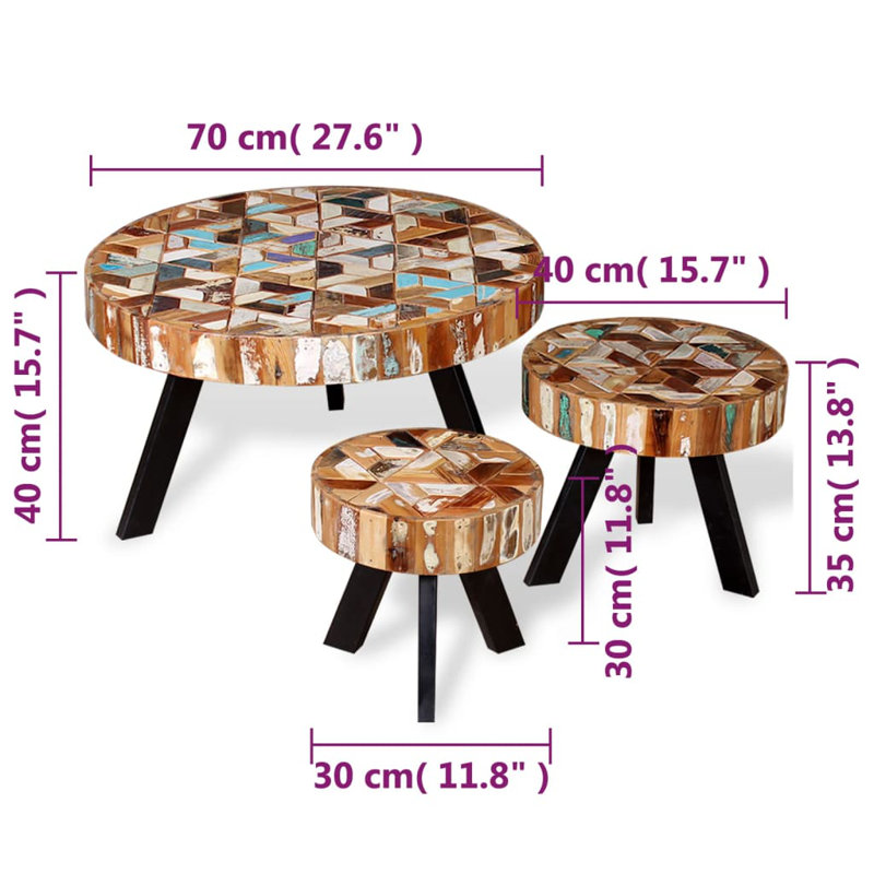 Solid Wood Frame Nesting Tables Coffee Table