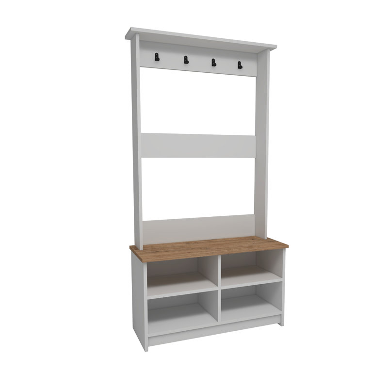 Shoe Storage Hall Tree with Lakay, Atlantic Pine/White
