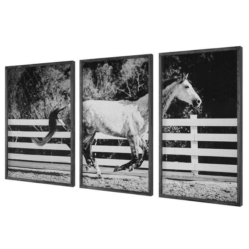 Galloping Forward Black and White Horse Print Set