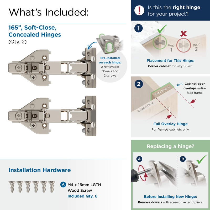 Nickel Full Overlay 165 Degree Soft Close Concealed Cabinet Hinge