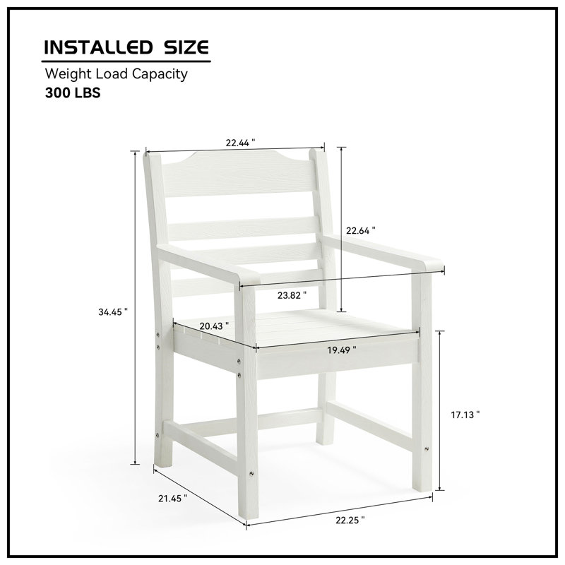 Chaise de salle à manger de patio de 2 avec des hanches, grain de bois blanc pur, choix de détente en plein air 2 bras, hanches fabriquées, prise en bois confortable