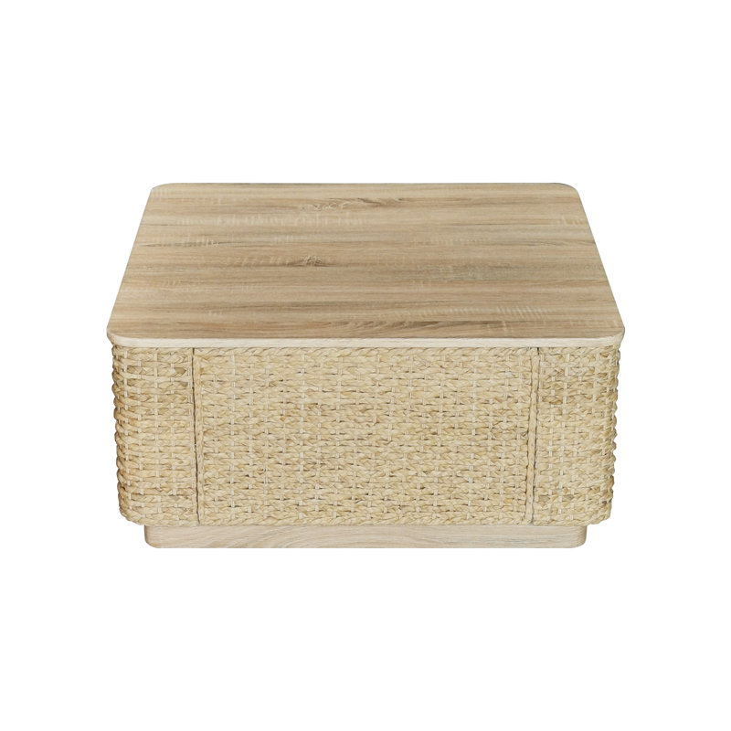 Table basse rectangulaire en rotin avec tiroir