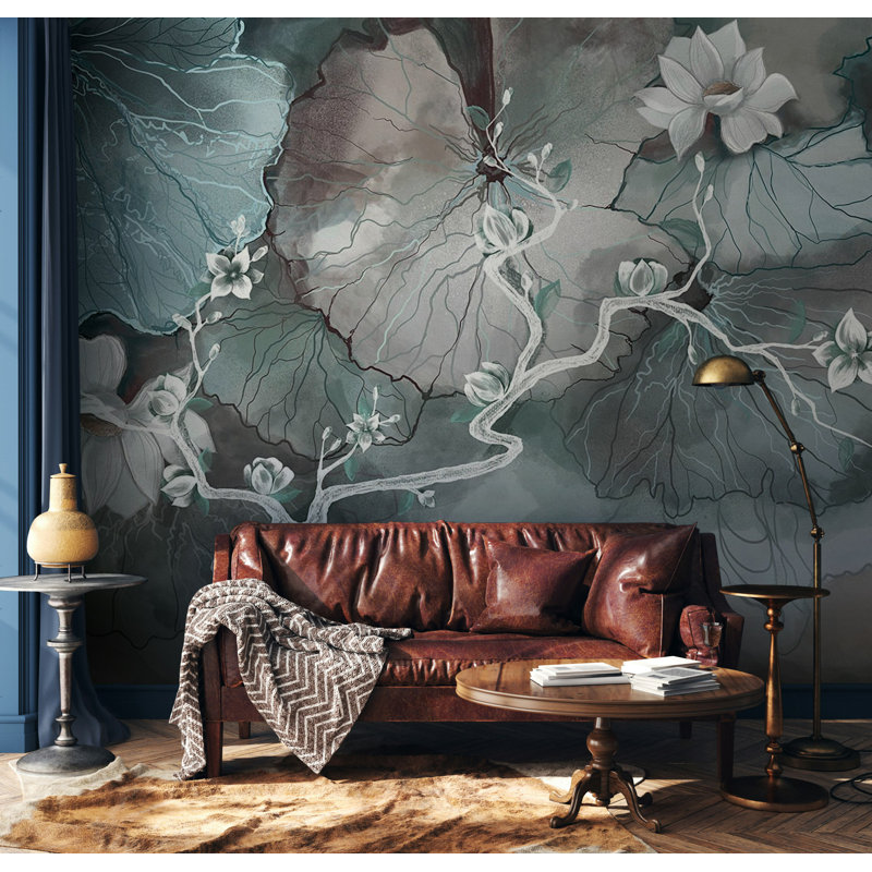 Feuilles de fleurs, art mural floral, papier peint amovible de fleurs tropicales, L 98,04 po x l 150 po