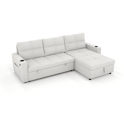 Convertible Sofa Bed, Pullout Sectional Sleeper Sofa Couch With USB Charging, Cup Holders