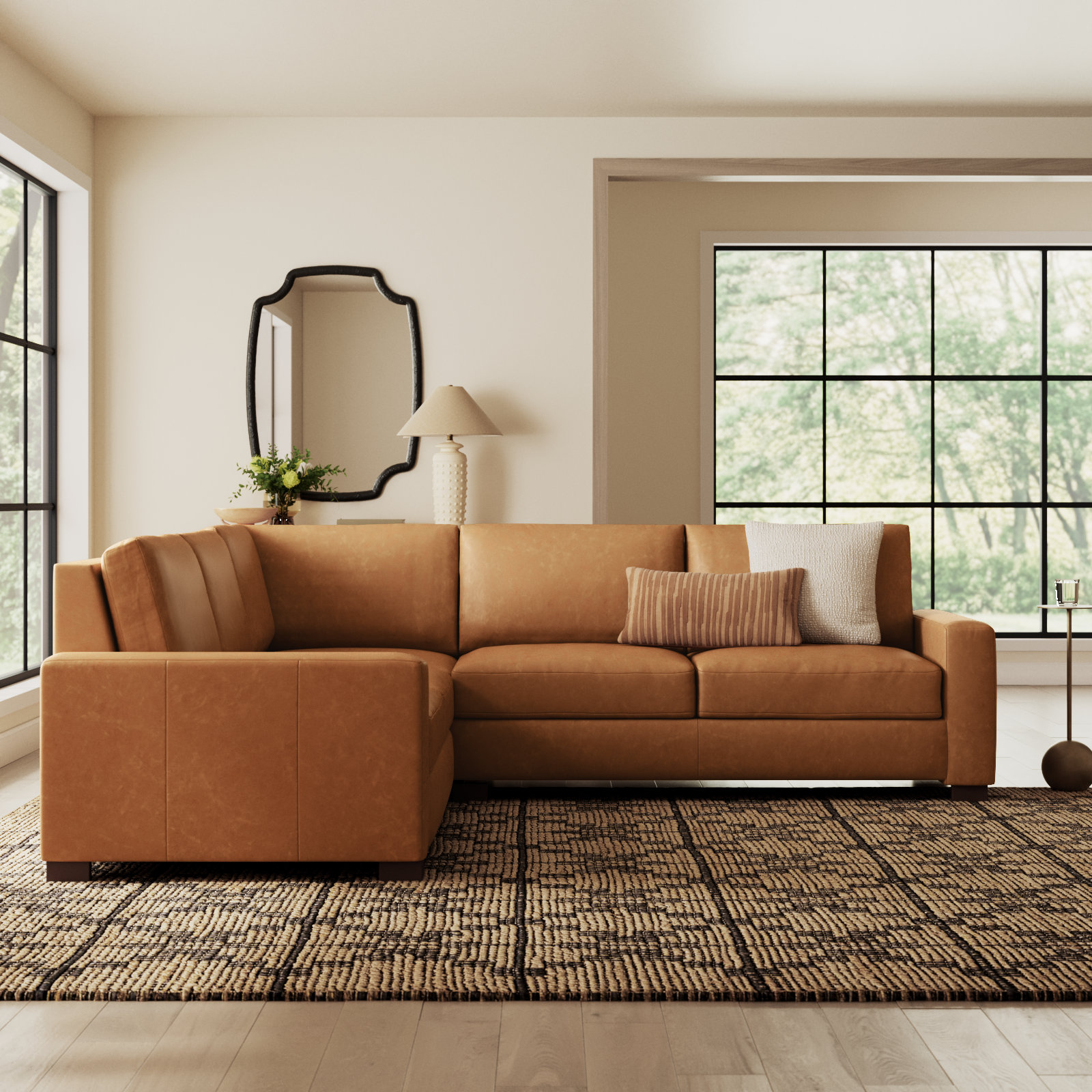 Jonie Sectional, Bistro Saddle Genuine Leather