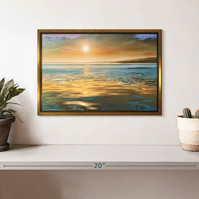 Calme du soir océan, Cadre flottant doré, 13 po x 9 po