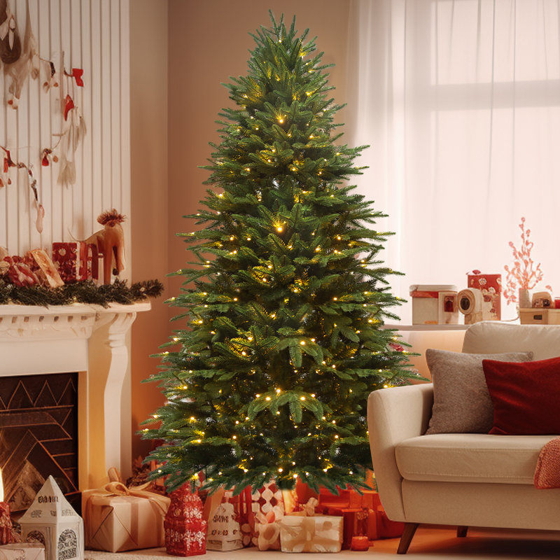 Pre-Lit Artificial Christmas Tree With Led Lights, 9 Lighting Modes, And Hinged Branches, 7.5'