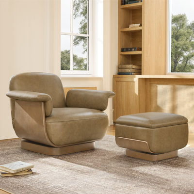 Modern Swivel Accent Chair with Ottoman-Genuine Leather