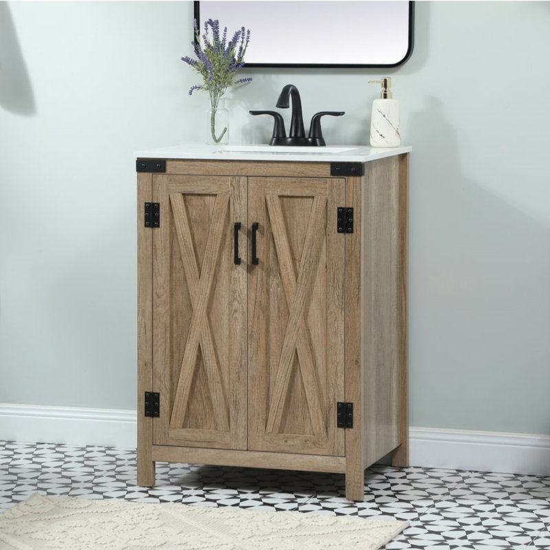 Slayton 24'' Single Bathroom Vanity with Engineered Marble Top, Natural Teak