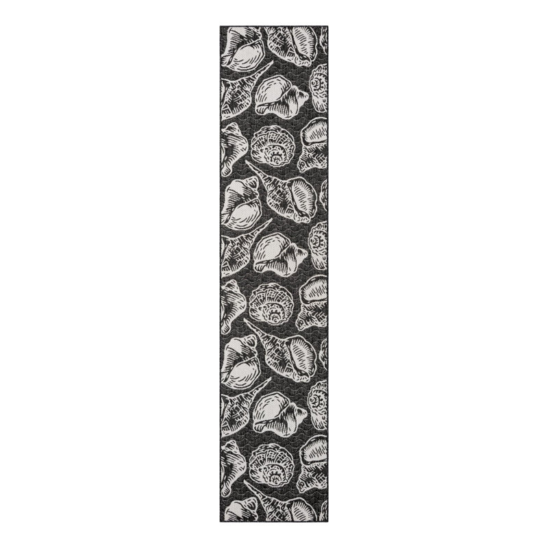 Tapis intérieur / extérieur en plastique polypropylène tissé à la machine Angelys noir / beige / blanc