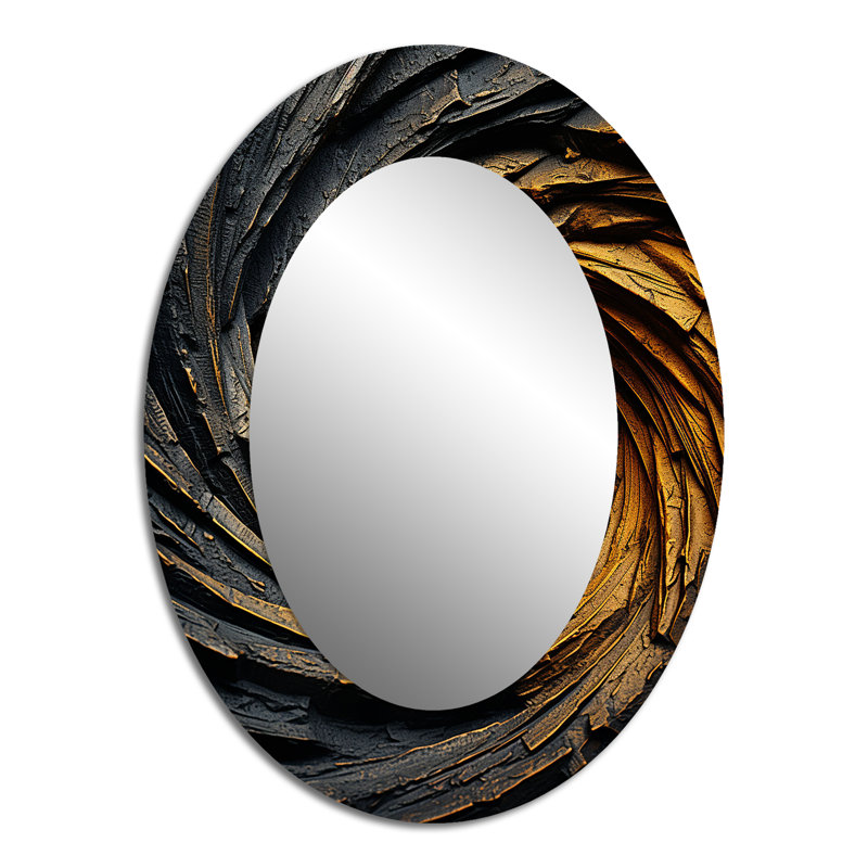 Décoration de miroir en spirale abstraite jaune et noire - miroir ovale jaune, 40 po x 30 po