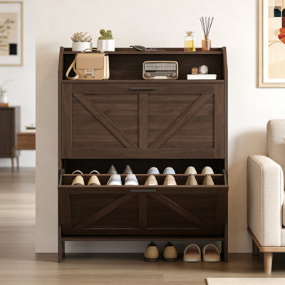 Modern Farmhouse 5-Tier Wooden Shoe Cabinet With Adjustable Shelves