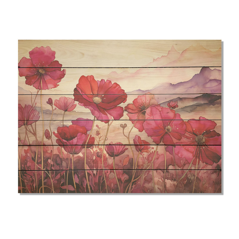 «Perfectly Passionate Flowers Field», art mural en bois sur bois de pin naturel, H 10 po x l 20 po