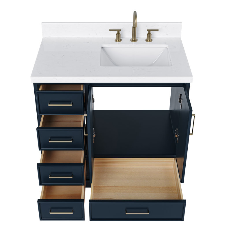 Ensemble de meuble-lavabo simple 36,25 po avec plateau en quartz Abshire, Bleu minuit