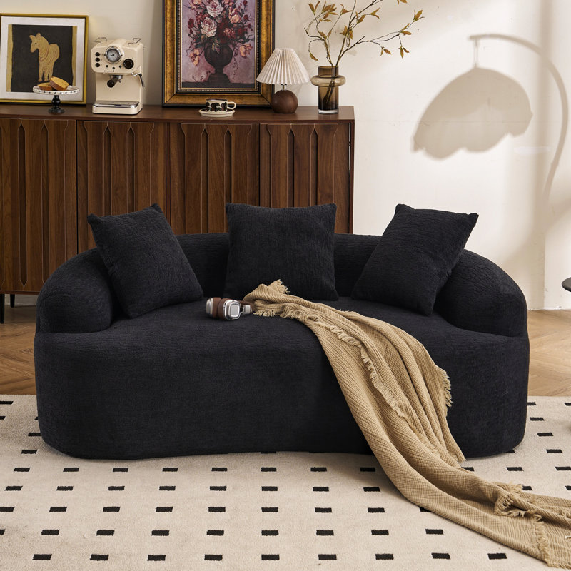 Curved Chenille Sectional Sofa, 25.6" H x 65" W x 39.4" D, 2