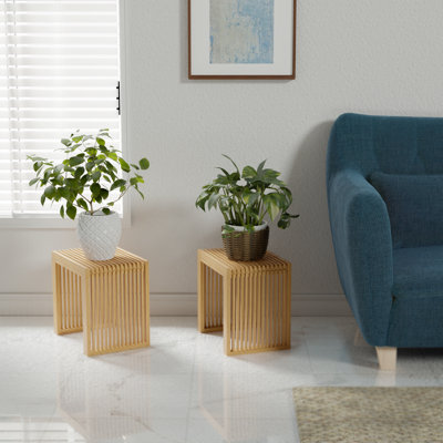 Gelindon Bamboo Accent Stool Farmhouse Dining Bench Entryway Bench for Living Room, Hallway, Bedroom, Bathroom (Set of 2)