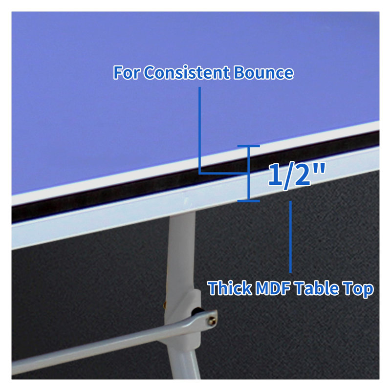 Table de tennis de table pliable 9 pieds avec design portatif et surface de jeu en bois aggloméré bleu