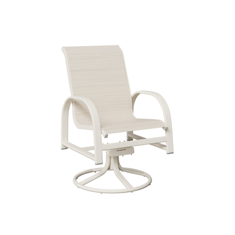 Amma Matte White Aluminum Swivel Rocker Dining Chair With Kozo Abalone Sling Fabric, Kozo Abalone, Matte White
