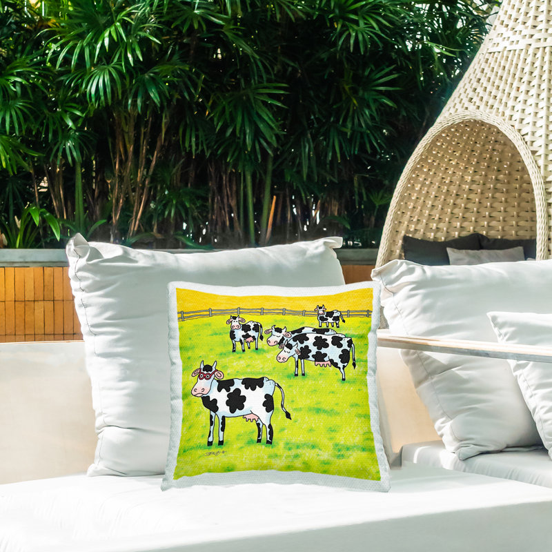 Coussin d'extérieur rigolo «Funny Cow Herd with Spécifications» par Roger Straub