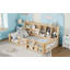 Full Size Kids Wooden Platform Bed Frame with Guardrail Fence, Side Storage Shelves & Book Shelf, Space Saving Floor Bed, Natural-134643829-134643832