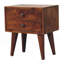 Mini table de chevet moderne en bois massif, 2 tiroirs, châtaignier, brun foncé