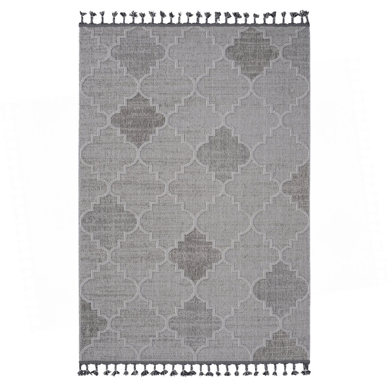 Collection White/Grey /Trellis Indoor/Outdoor Area Rug, Rectangle 7'9" x 10'