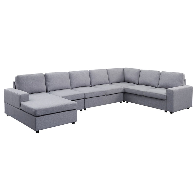 Méridienne modulaire réversible 7 places - modulaire en lin gris, accoudoirs de 22 po de hauteur, canapé modulaire rembourré en mousse avec sièges, support de ressorts ensachés