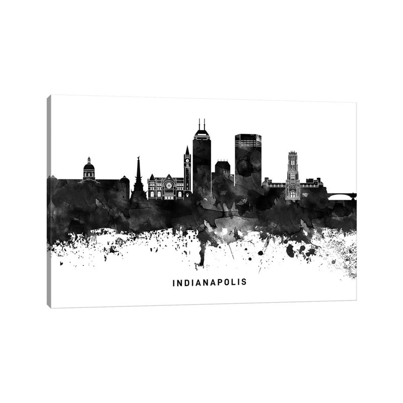 Indianapolis Skyline Black & White 1 Piece Wrapped Canvas Wall Art, 66.04 cm H x 45.72 cm W x 3.175 cm D