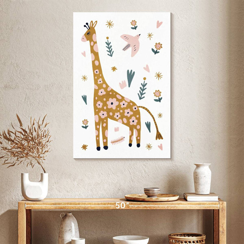 Adorable girafe scandinave sur toile, H 39 po x l 26 po x P 1,25 po