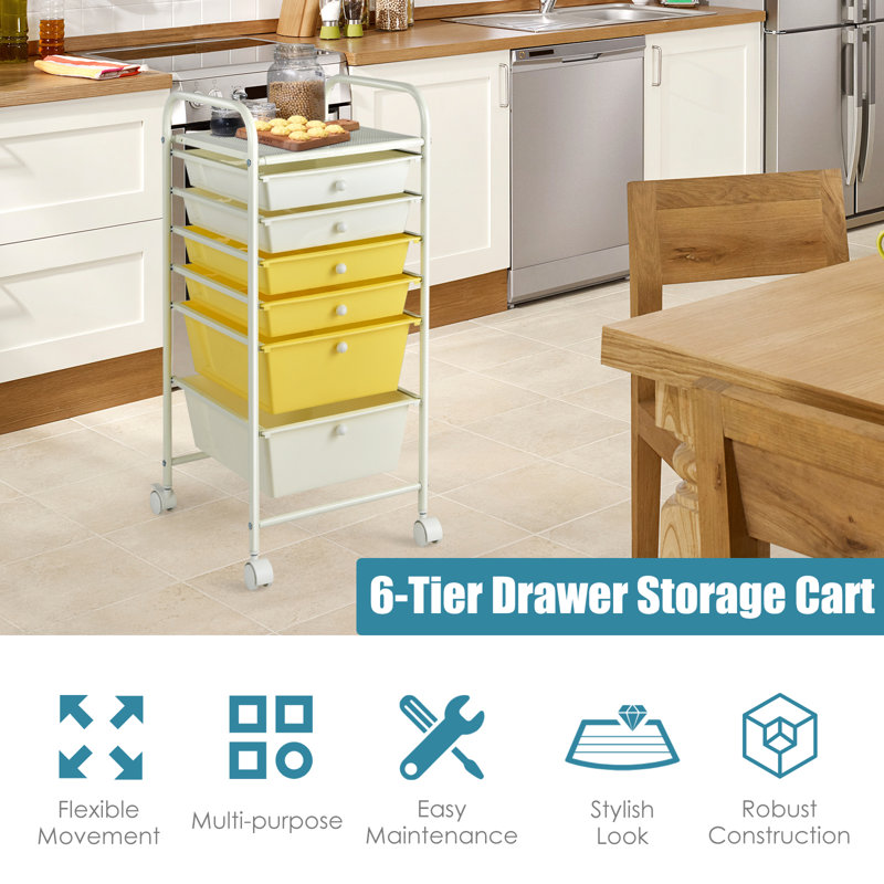 30'' H x 13'' W Utility Cart with Wheels, White/Yellow