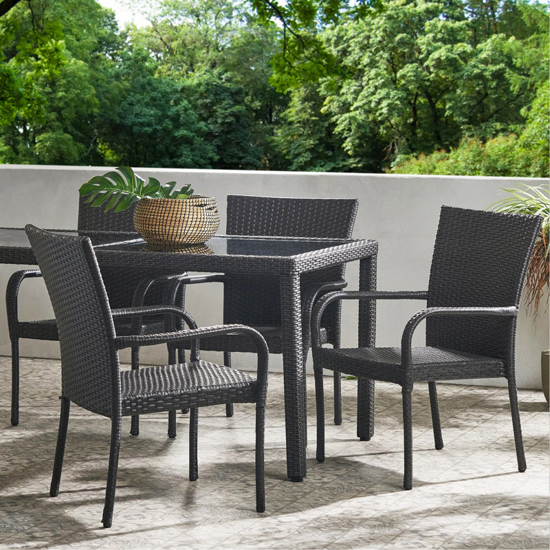 Chaise empilable en osier gris 4 pièces, Gris