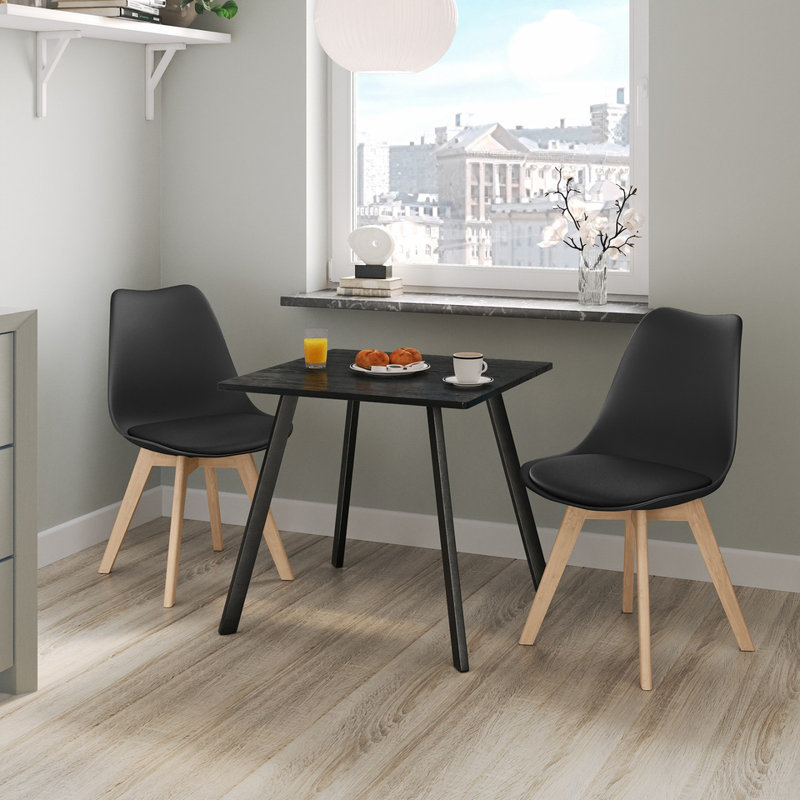 2 - Person Dining Set, Black Wood / Black