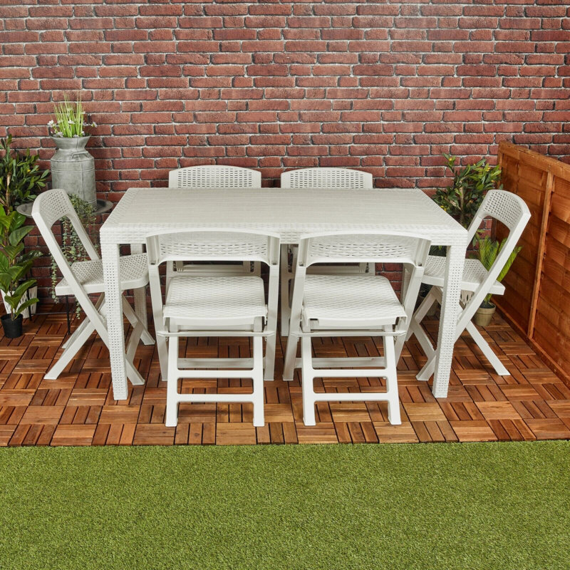 Windber Rectangular 138Cm L Outdoor Table Set, White, 6