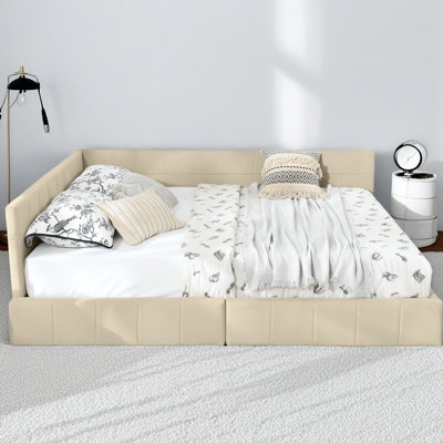 Grand lit capitonné avec rangement capitonné, cadre de canapé-lit avec dossier et accoudoirs confortables, grand lit pour chambre à coucher, salon, velours