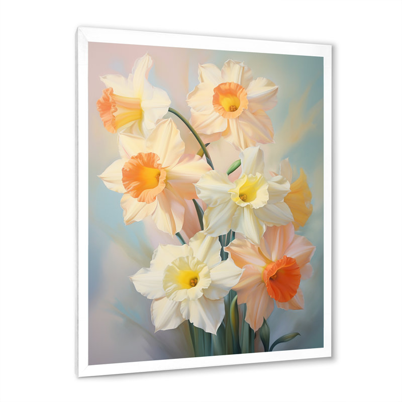 «Wasilij White Affodils», impression romantique sur toile, H 40 po x l 30 po x P 1,5 po, Cadre photo blanc