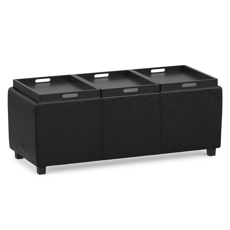 Repose-pieds de rangement rectangulaire avec rangement caché Avalon l 42 po Avalon, Similicuir vegan noir patiné