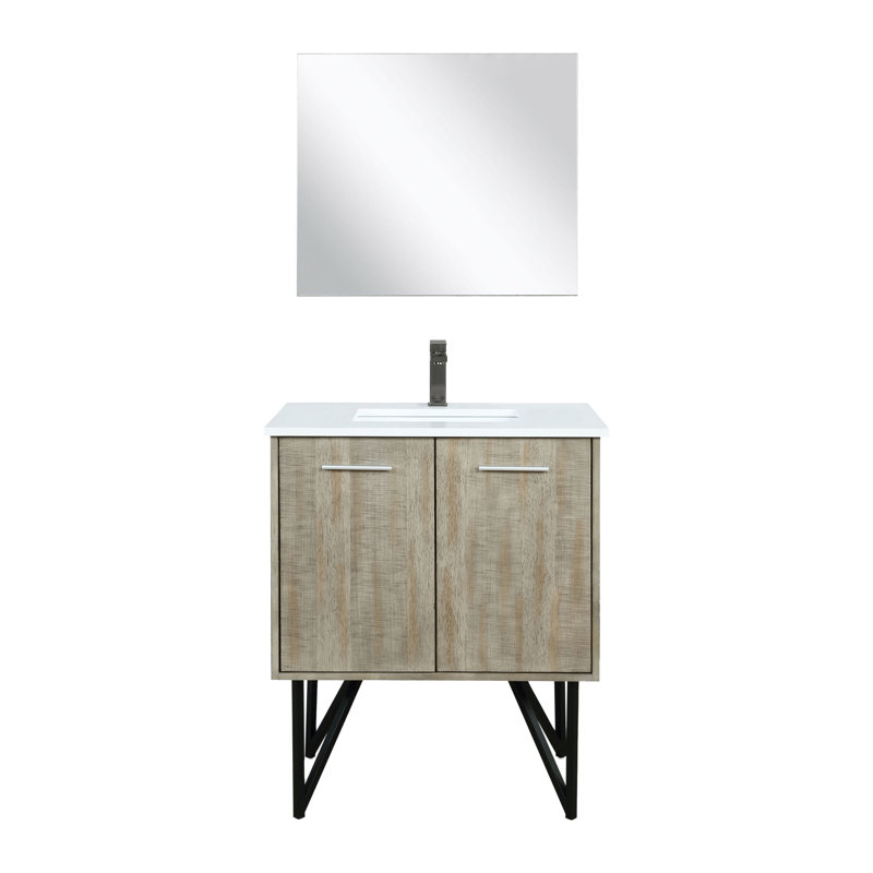 Lancy 30 in W x 20 in D Single Bath Vanity Mirror and Gun Metal Faucet Set, White Cultured Marble