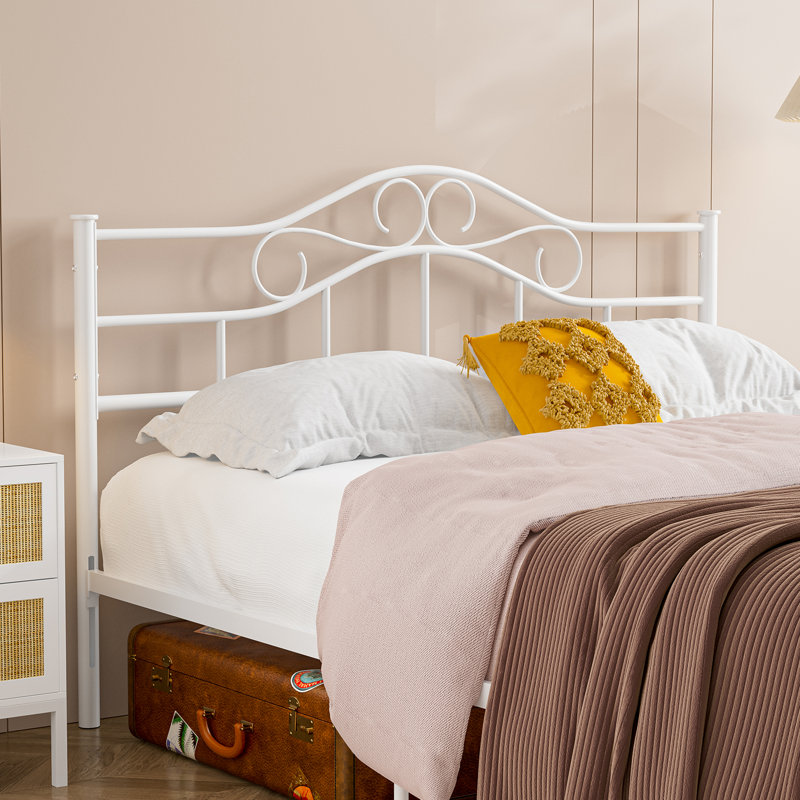 Anary Metal Queen Size Headboard, Adjustable Height, Steel Curved Queen Headboard Only For Bedroom, Farmhouse Scrollwork Design, Attach Frame, Easy Assembly, White