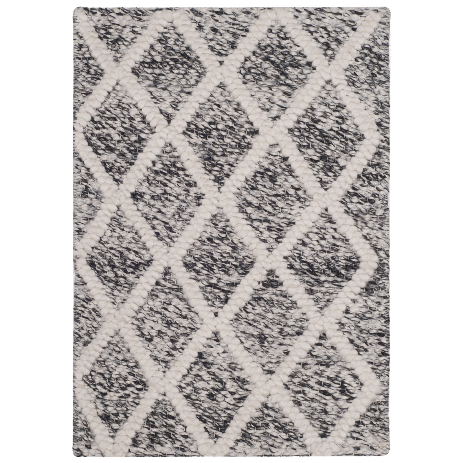 Russo Ivory Black Hand-Woven Geometric Rug, Rectangle 6' x 9'