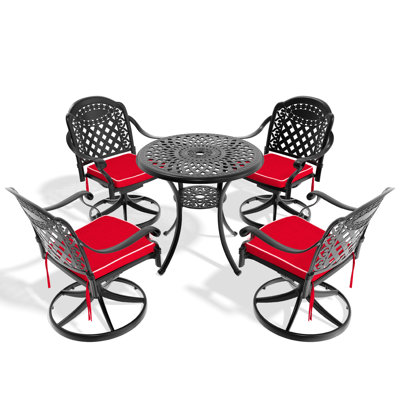 Outdoor 5 Cast Aluminum Dining - 4 Swivel Chairs & 30.71" Round Table To Varying Weather For Garden All-weather With Function For Comfort And Style