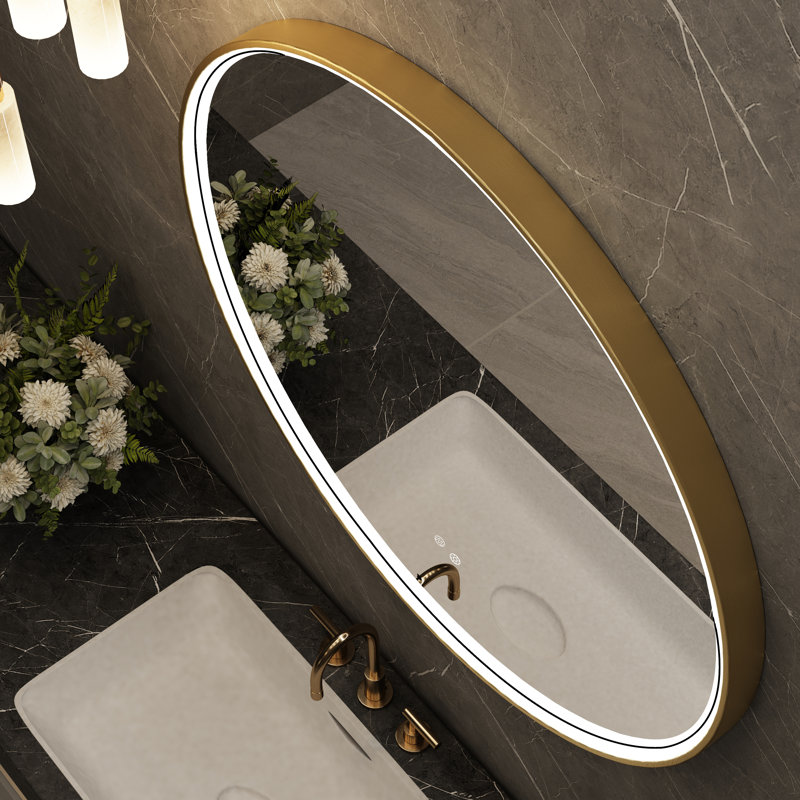 24''/30'' Round Led Bathroom Mirror, Gold/Black/Gray Frame Vanity Mirror, Lighted Wall Mounted Circle Mirror, Anti-Fog, Dimmable , 3 Colors Frontlit (Horizontal/Vertical)