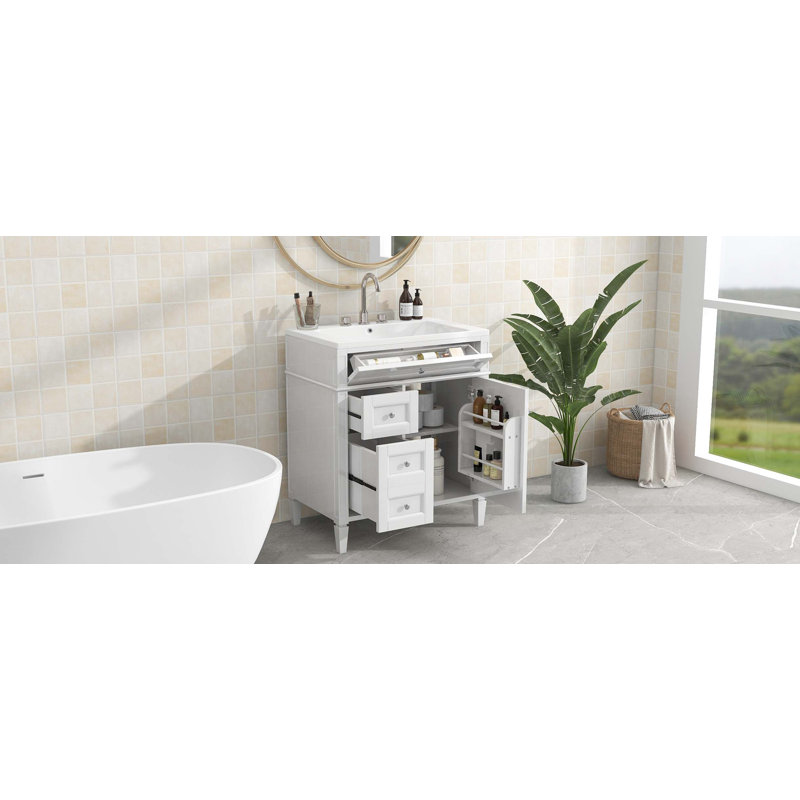 Georga 30'' Single Bathroom Vanity with Resin Top, White